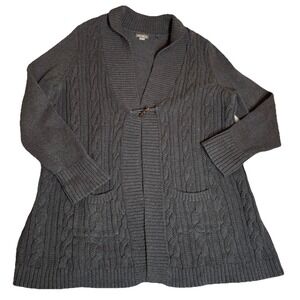 Eddie Bauer Chunky Knit Cardigan Sweater Gray Women's Size 2XL Fisherman Cotton